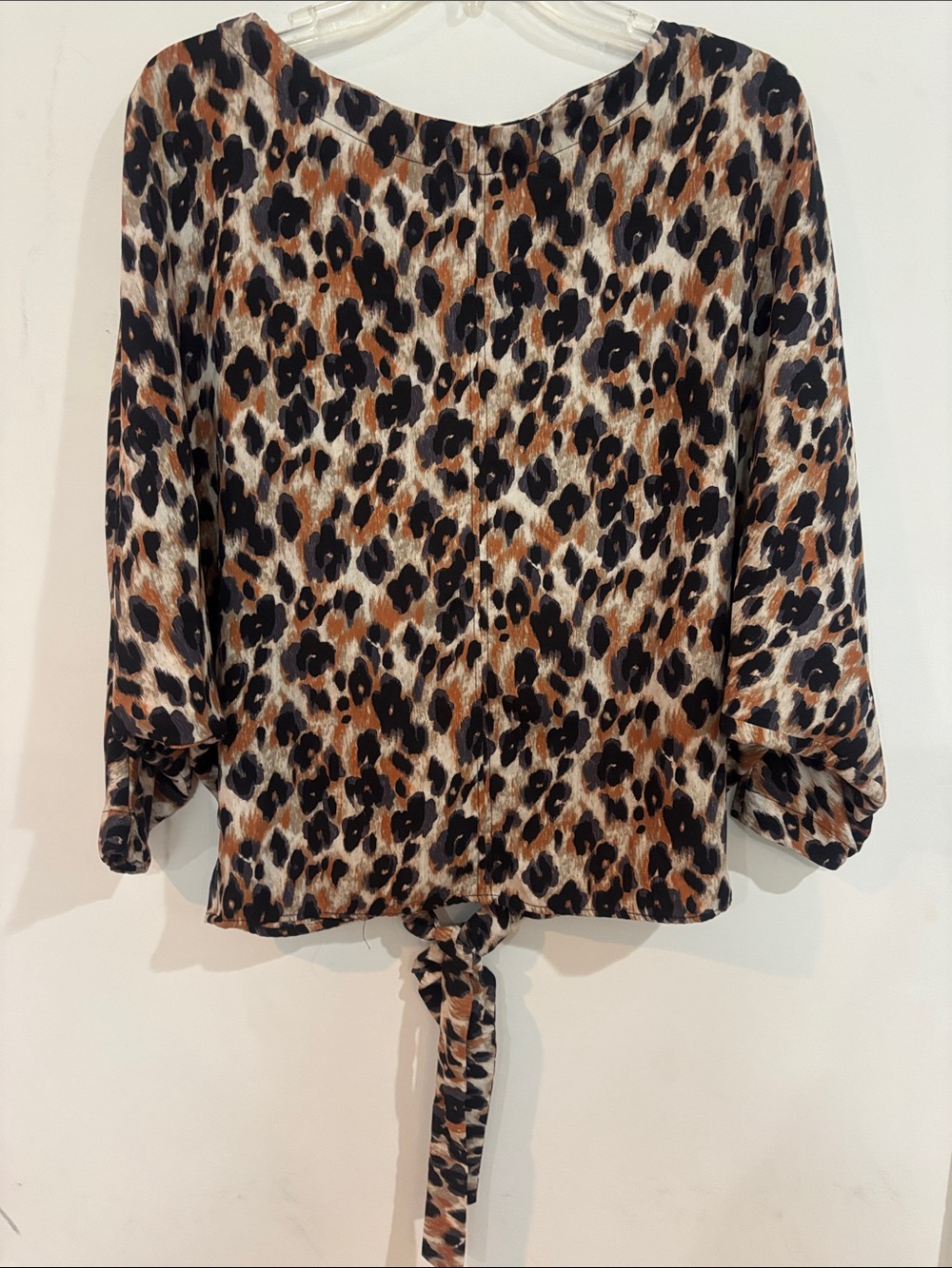 Harlowe & Graham Leopard Print Tie-Front Blouse - Black & Brown